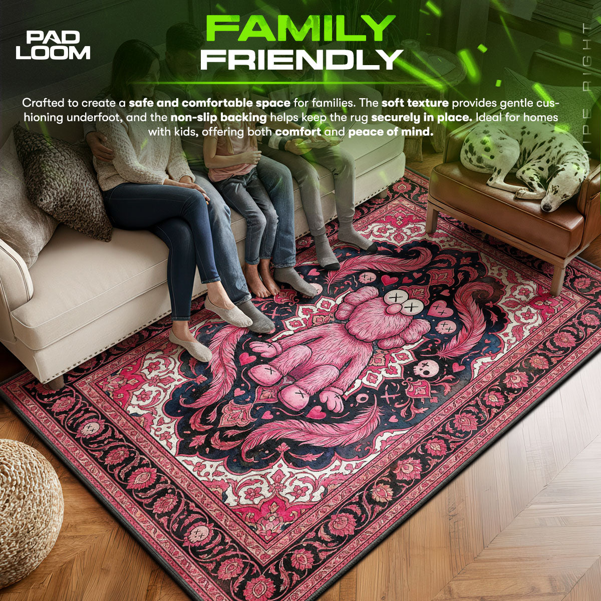 Kaws Rug Pink KAWS Pink BFF Dark Persian Rug - Hype Floor Mat – Padloom