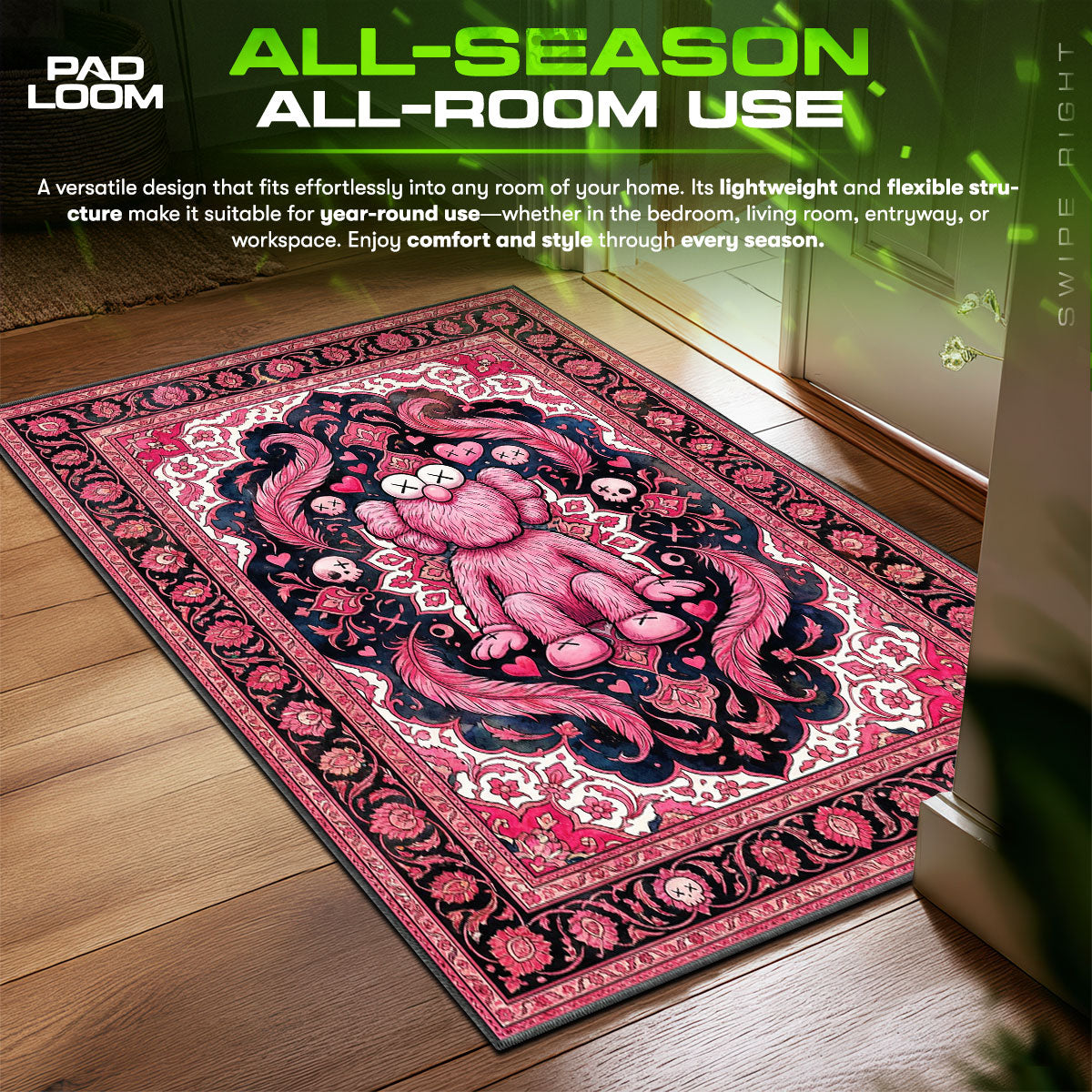 Kaws Rug Pink KAWS Pink BFF Dark Persian Rug - Hype Floor Mat – Padloom