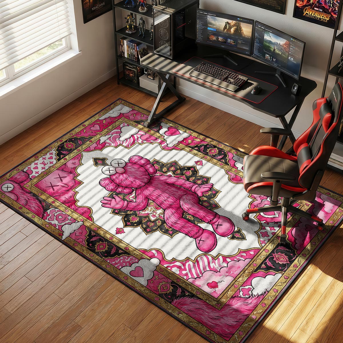 Kaws Rug Pink KAWS Pink BFF LV Monogram Rug - Hypebeast Floor Mat – Padloom