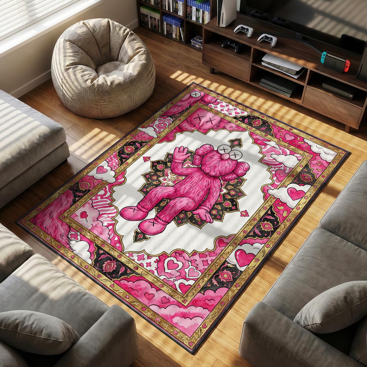 KAWS Pink BFF LV Monogram Rug - Hypebeast Floor Mat