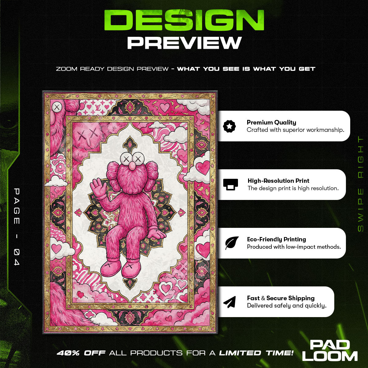 KAWS Pink BFF LV Monogram Rug - Hypebeast Floor Mat