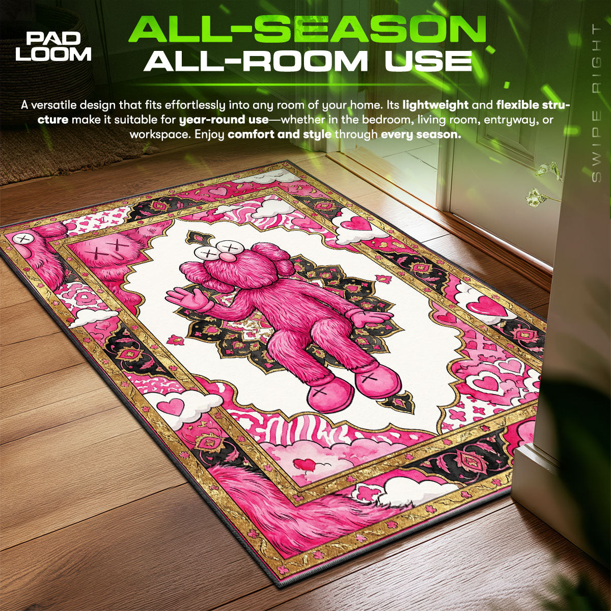 Kaws Rug Pink KAWS Pink BFF LV Monogram Rug - Hypebeast Floor Mat – Padloom
