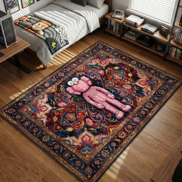 KAWS Pink BFF Persian motif red blue gold hypebeast area rug