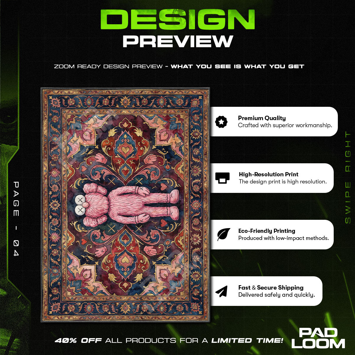 KAWS Pink BFF Persian Rug - Hype Floor Mat