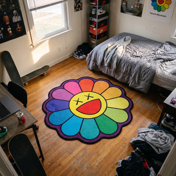 KAWS Rainbow Flower Rug - Shaped Pop Art Area Rug