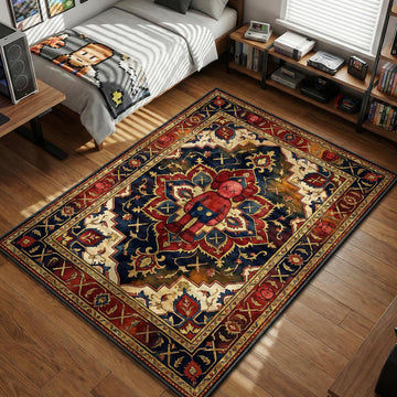 KAWS Red Companion standing Persian motif red blue cream hypebeast area rug