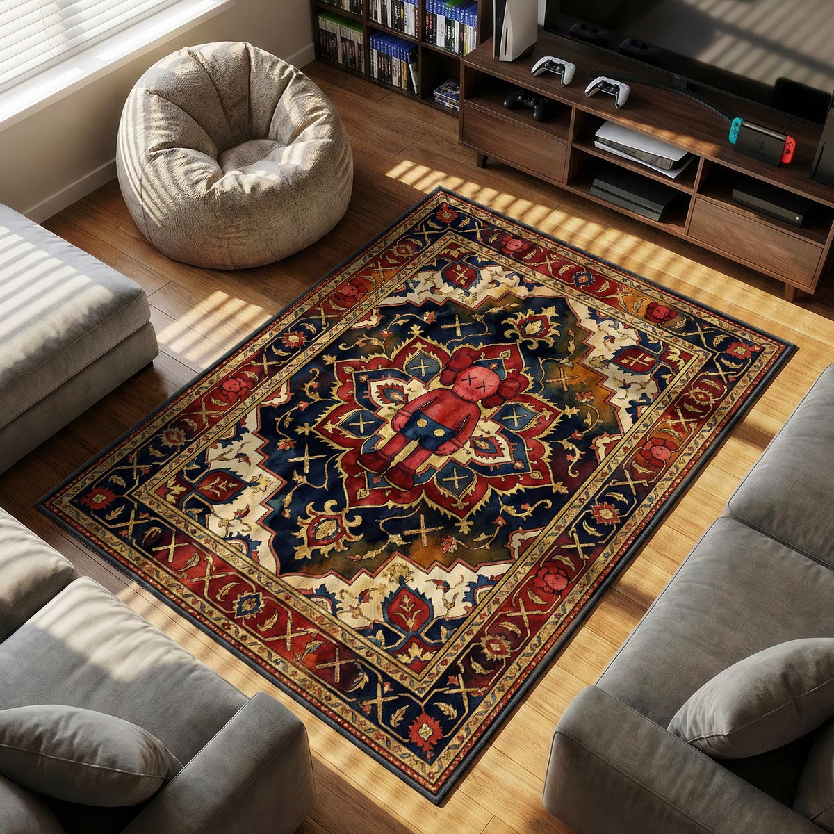 KAWS Red themed area rug for home decor fans