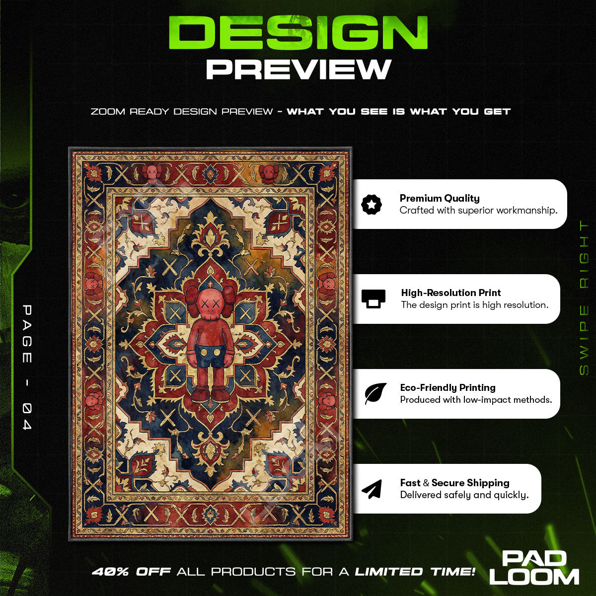 Floor character design printed on rug