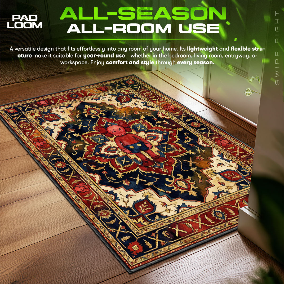 KAWS Red Companion Persian Streetwear Floor fan rug — premium quality print