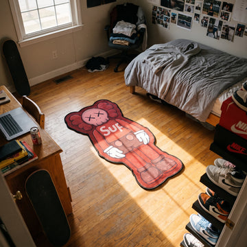 KAWS Red Supreme Rug - Shaped Man Cave Area Rug