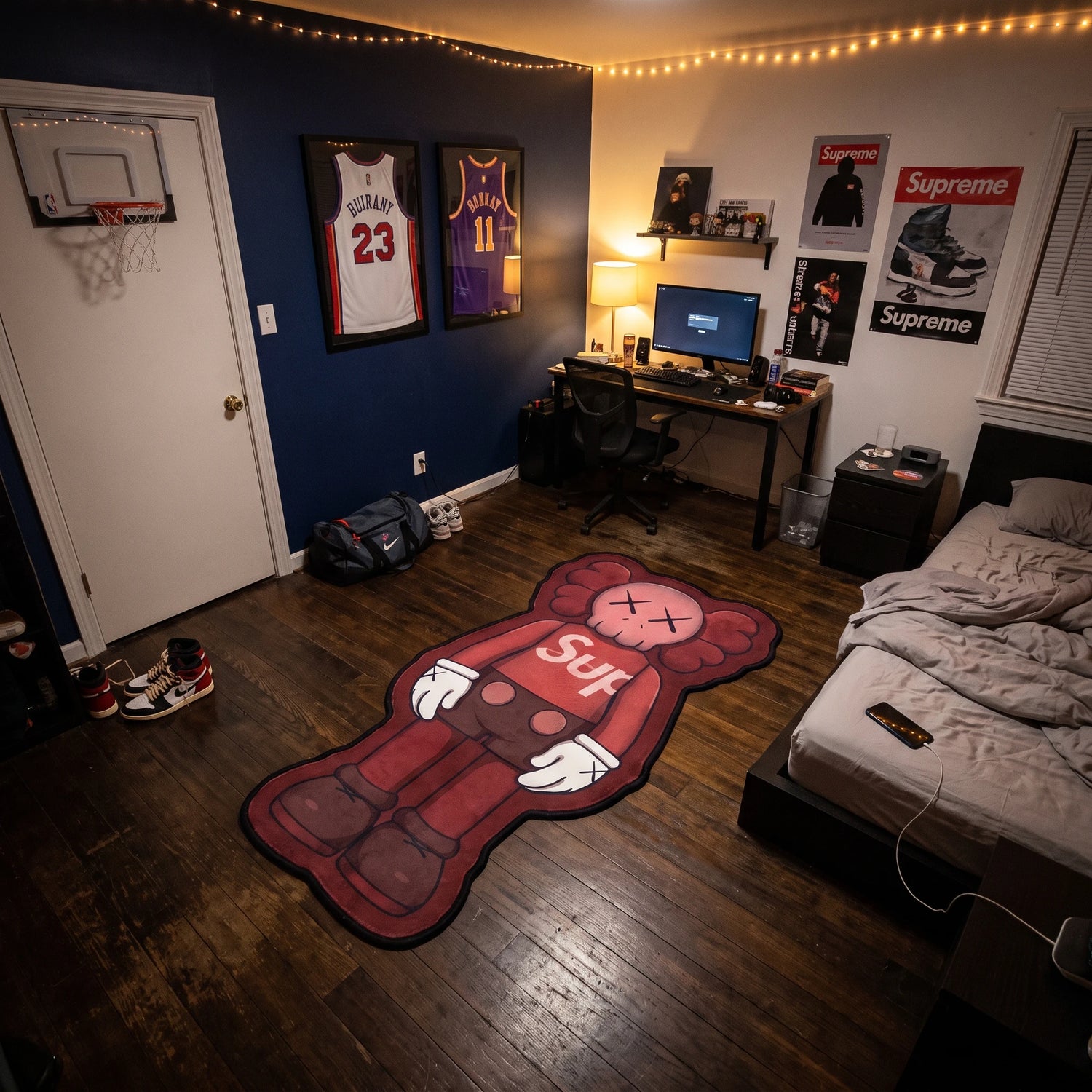 KAWS Red Supreme Rug - Shaped Man Cave Area Rug