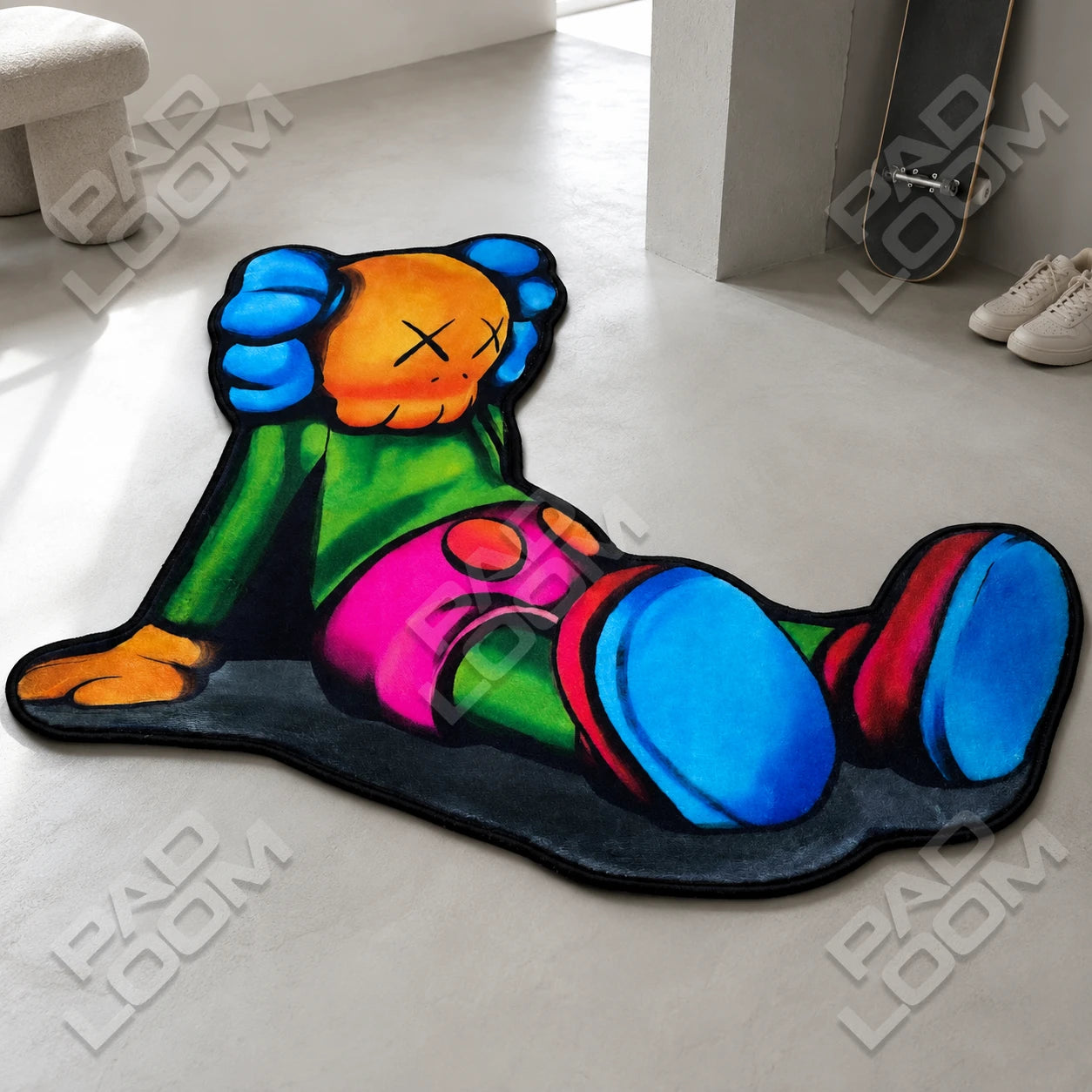 KAWS shaped rug close-up, soft washable pile