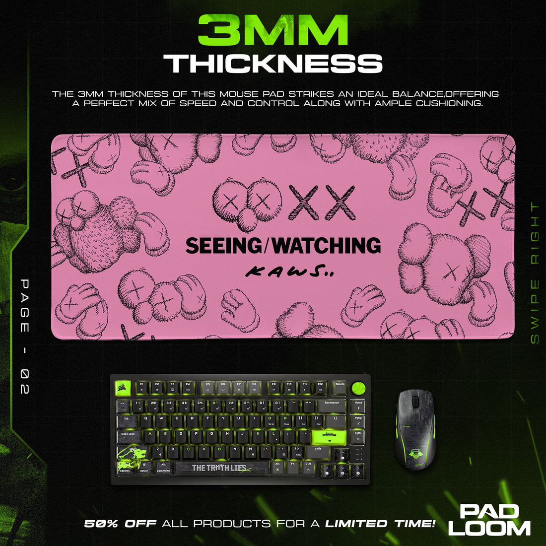Kaws Seeing Watching Mouse Pad, Pink Art Desk Mat