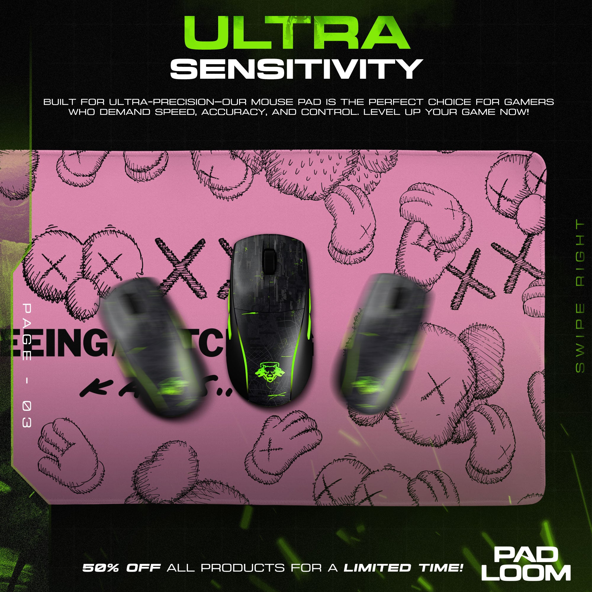 Kaws Seeing Watching Mouse Pad, Pink Art Desk Mat