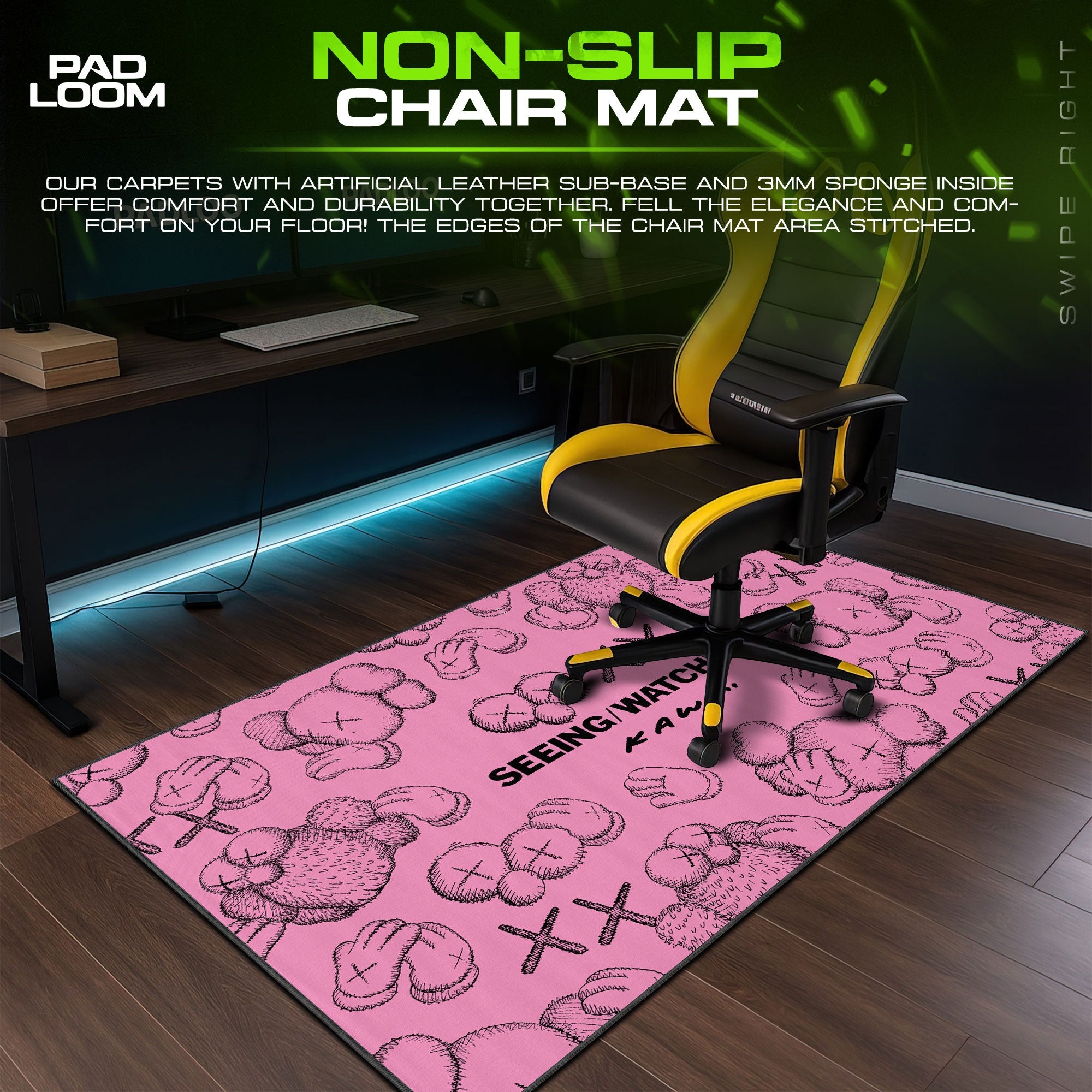 Kaws Seeing Watching Mouse Pad, Pink Art Desk Mat – Padloom