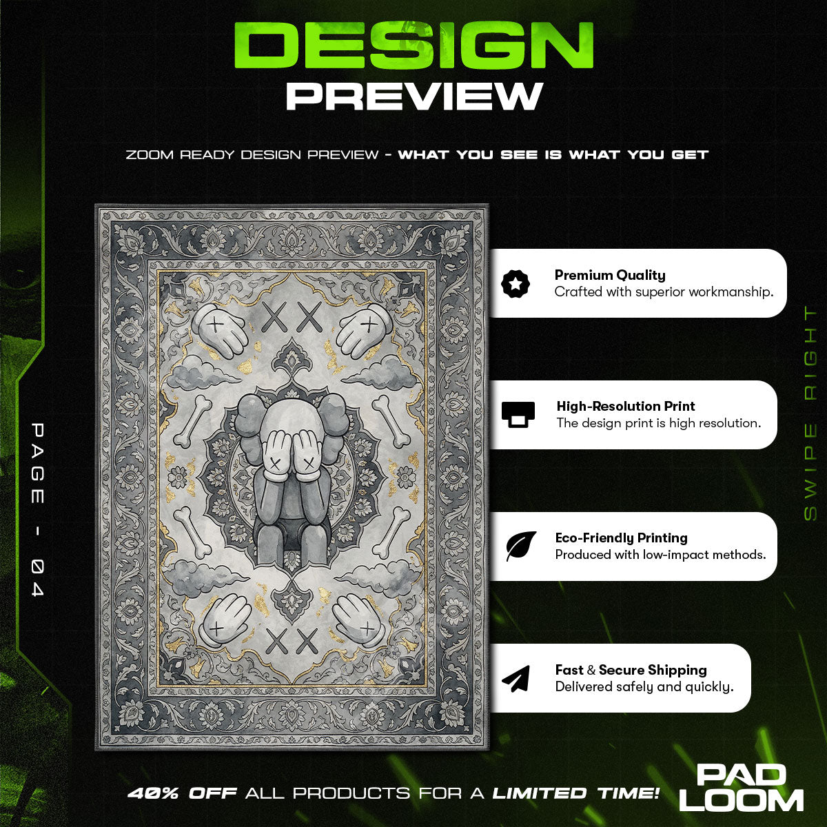 KAWS Silver Companion Persian Rug - Hype Floor Mat