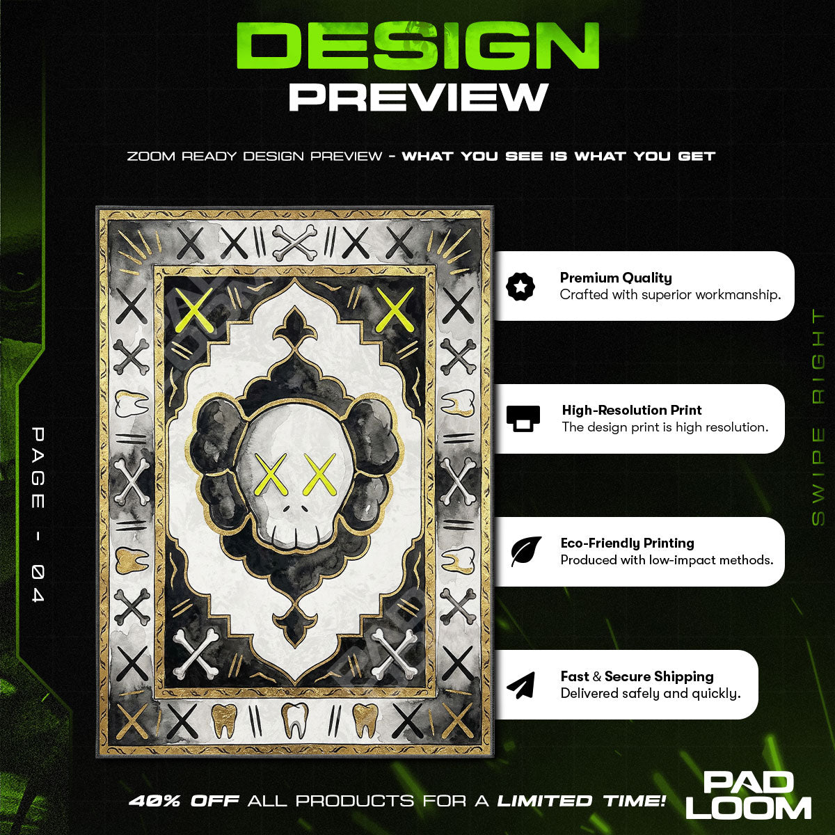 KAWS Skull Motif Persian Rug - Hype Floor Mat