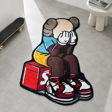 Kaws Sneaker shaped area rug, die-cut man cave rug