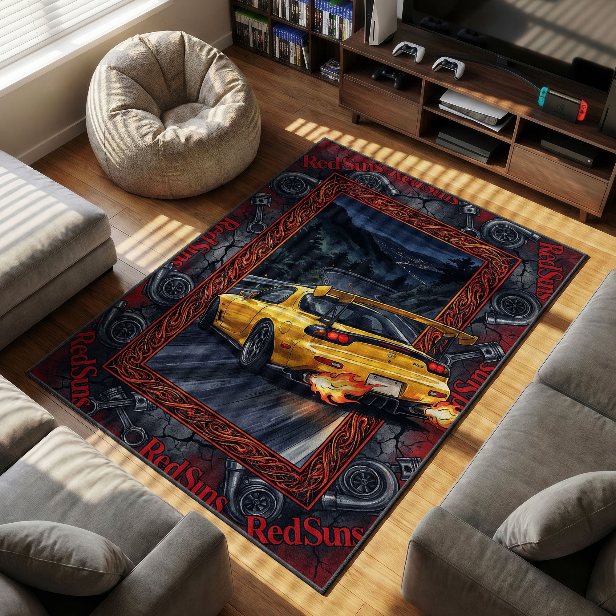 Keisuke RX-7 RedSuns Drift Rug - Initial D Chair Mat