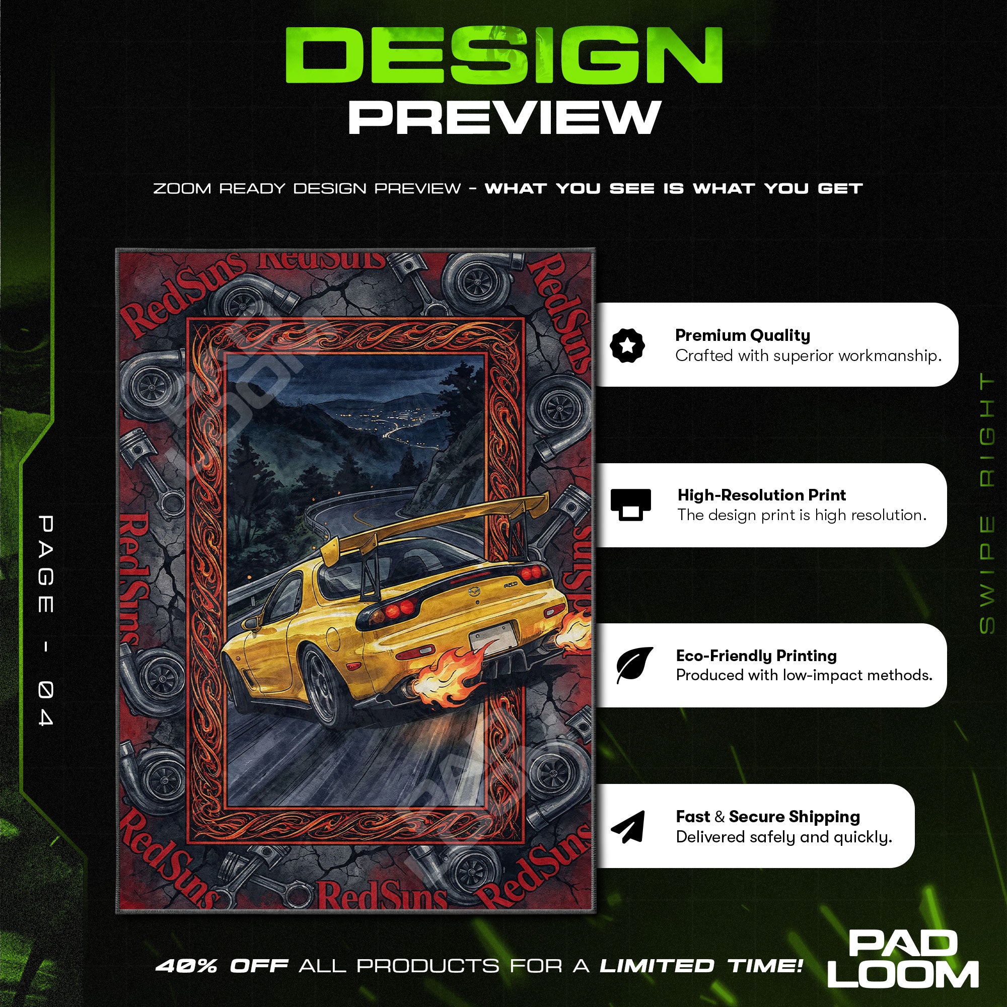 Keisuke RX-7 RedSuns Drift Rug - Initial D Chair Mat