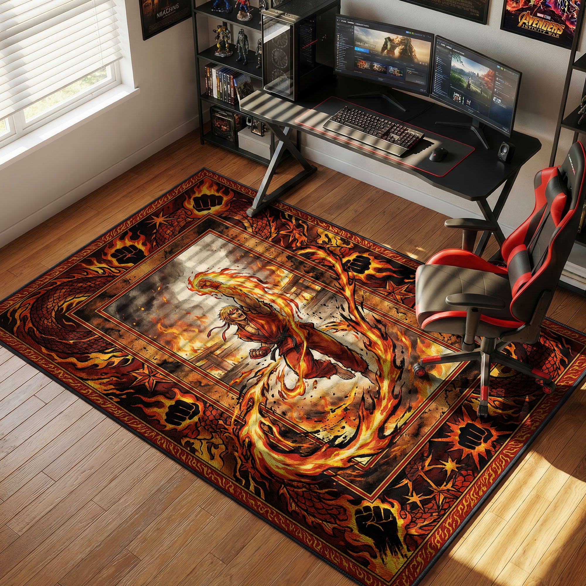 Ken Masters Shoryuken Flame Street Fighter Chair rug — main product view