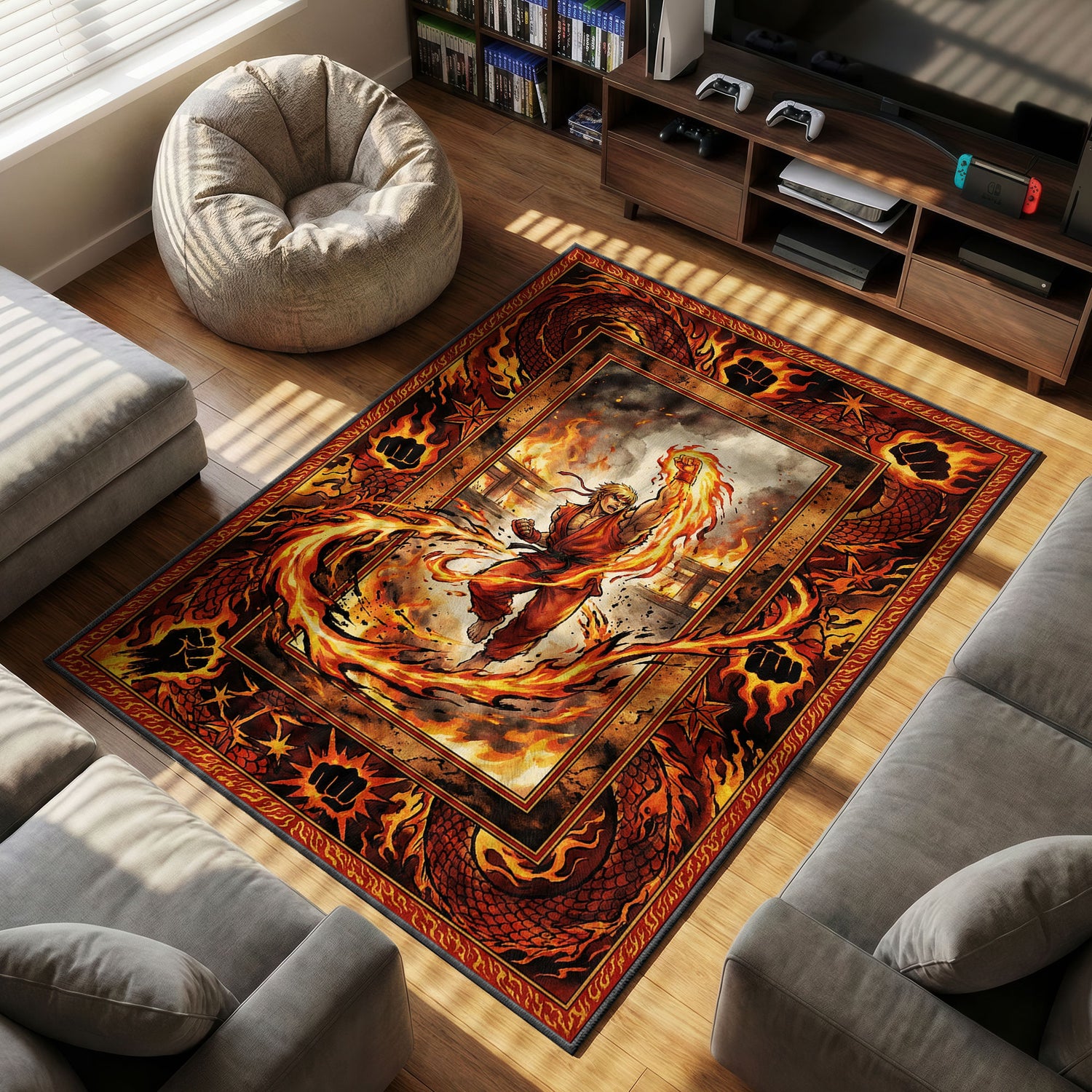 Ken Masters themed area rug for home decor fans