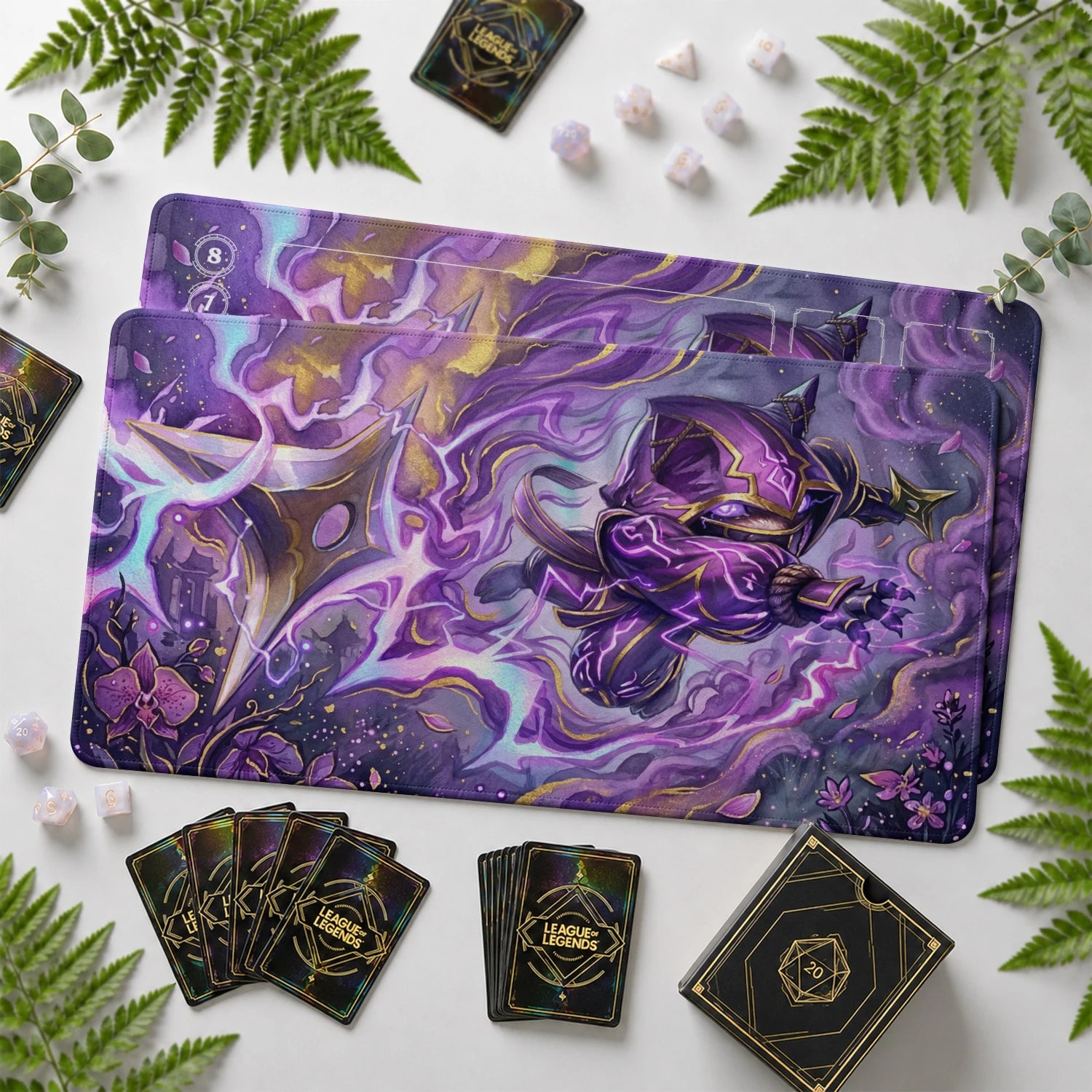 Kennen Storm Riftbound TCG playmat with card zones and score track – LoL game mat