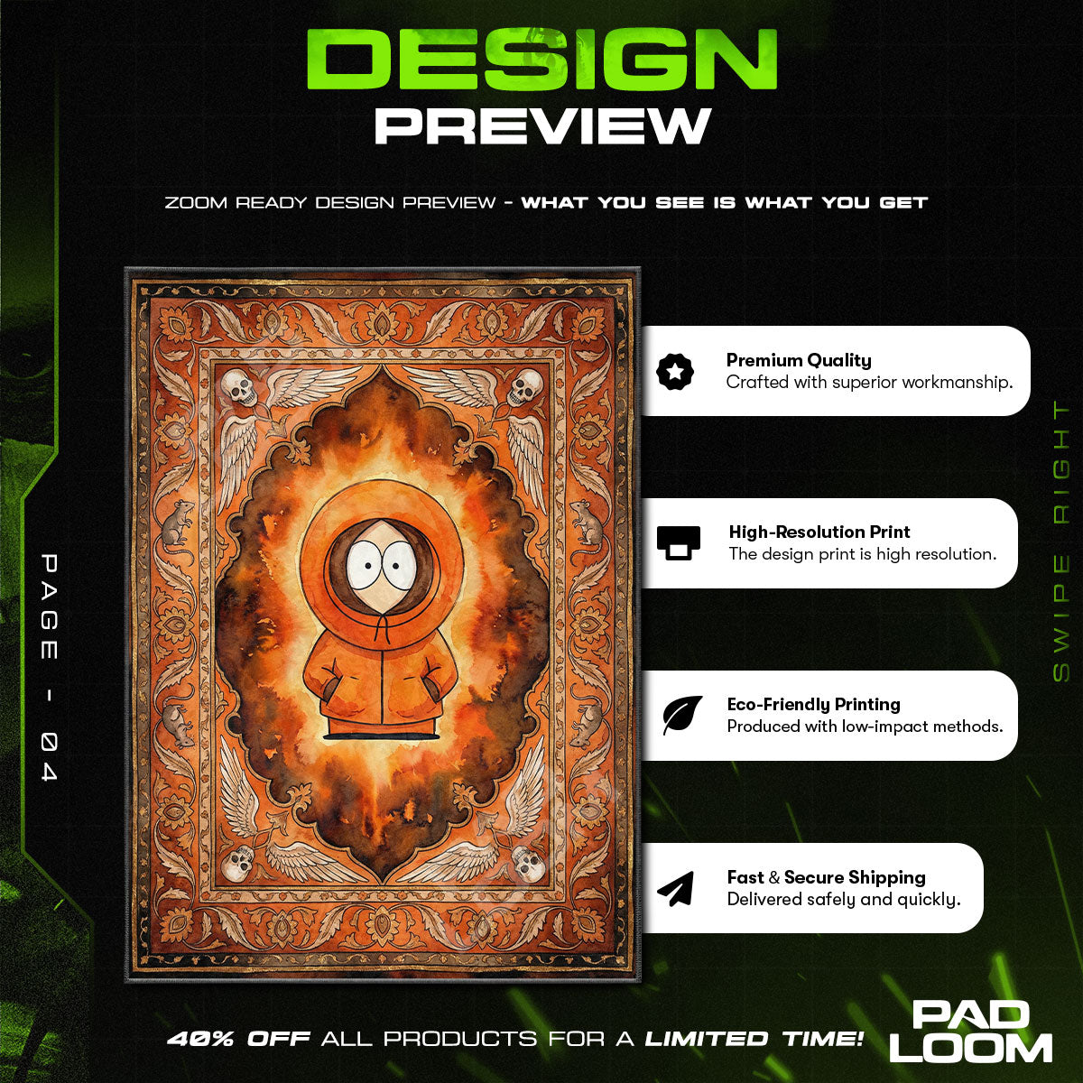 Kenny Immortal themed area rug for home decor fans