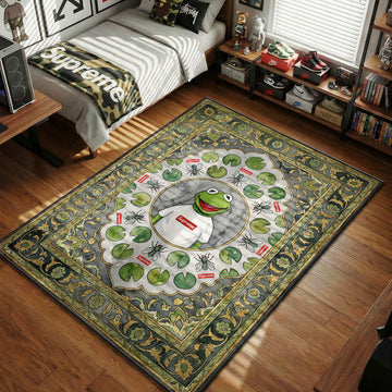 Supreme Kermit lily pad ornate pattern green and gold hypebeast area rug