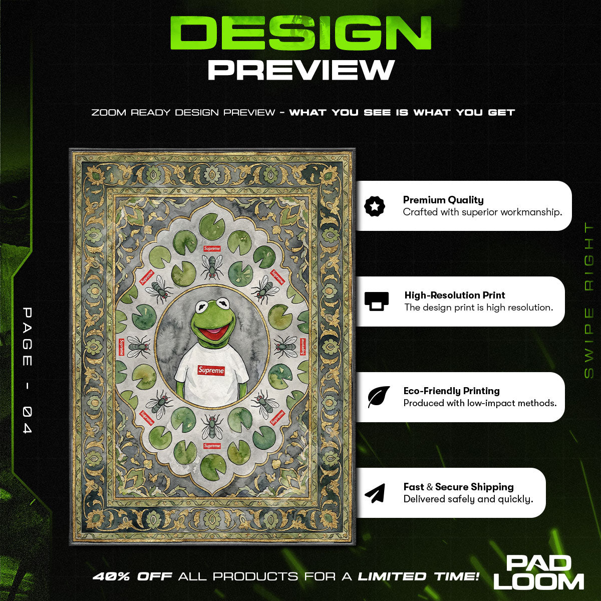Floor character design printed on rug