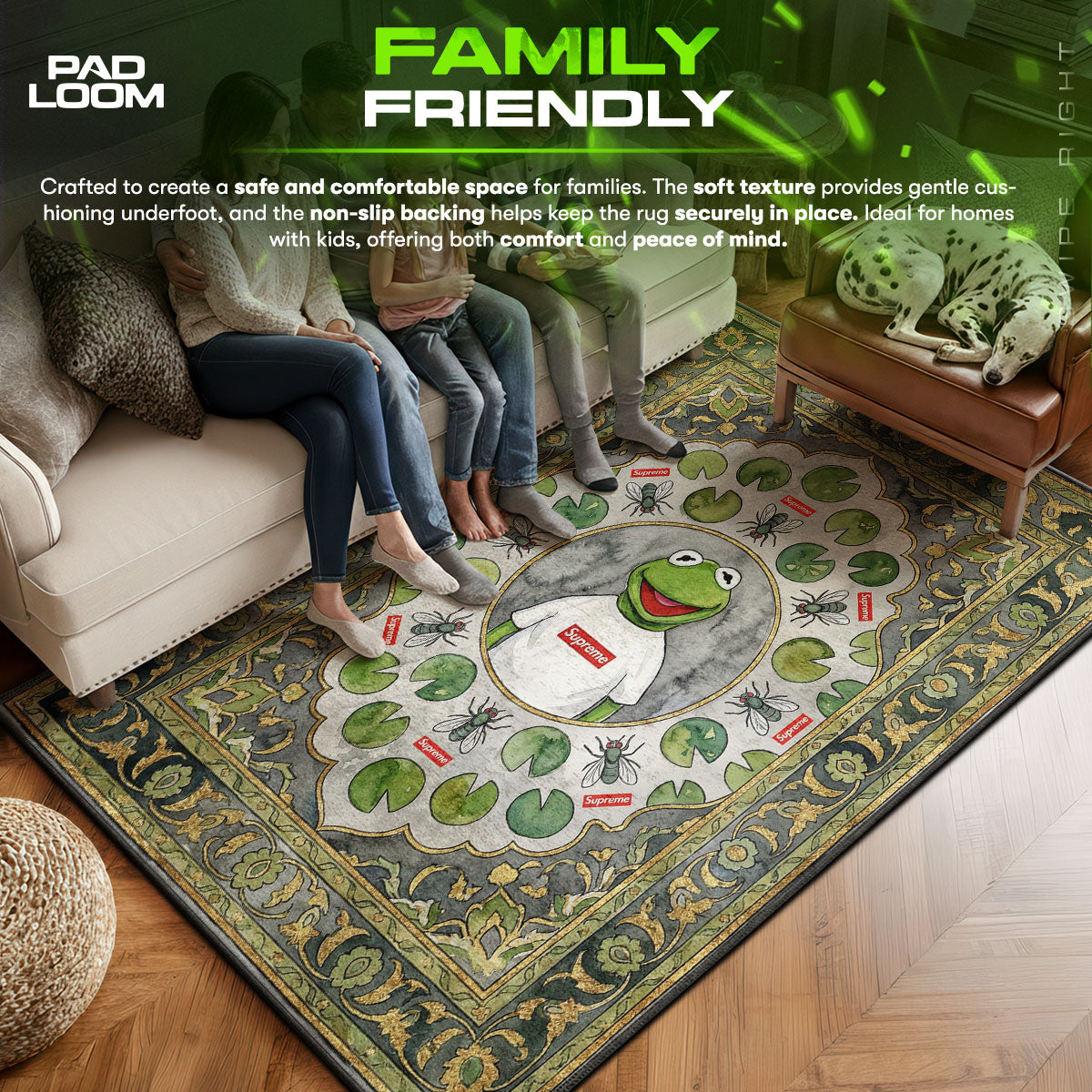 Supreme area rug showing full home decor artwork