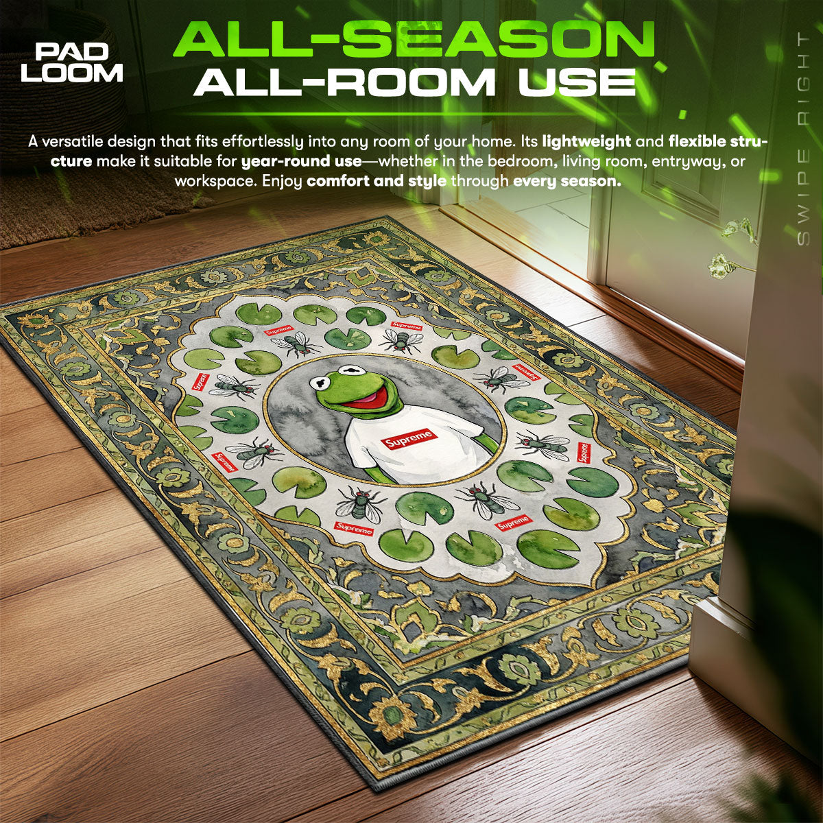 Supreme Kermit Ornate Hypebeast Floor fan rug — premium quality print