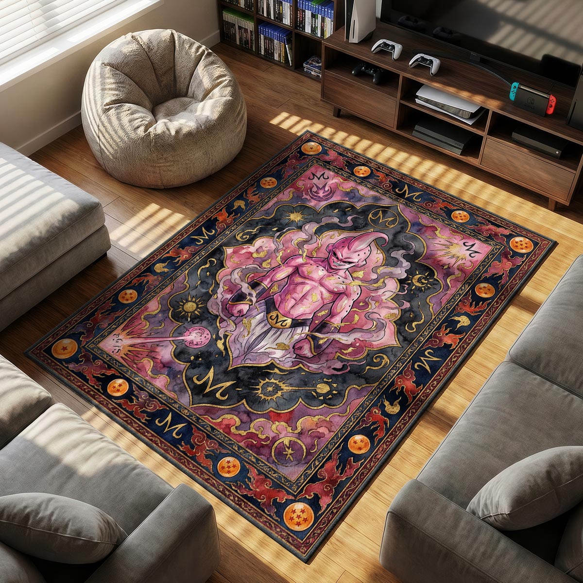 Kid Buu themed area rug for home decor fans