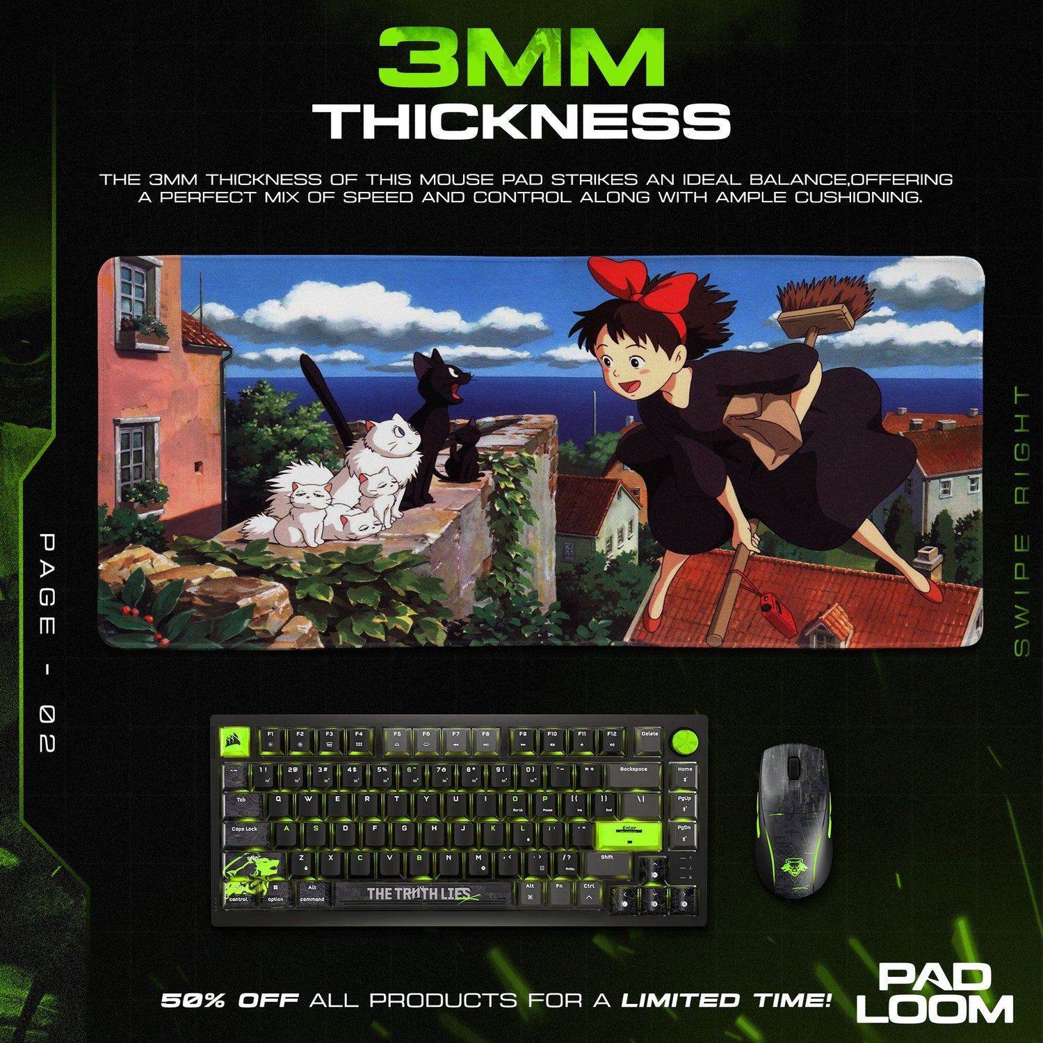 Kiki and Jiji Flying Mouse Pad, Studio Ghibli Anime Desk Mat Padloom