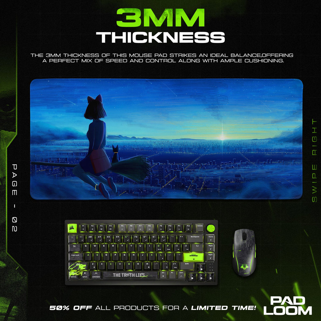 Kiki Night Flight Mouse Pad - Studio Ghibli Anime Desk Mat Padloom