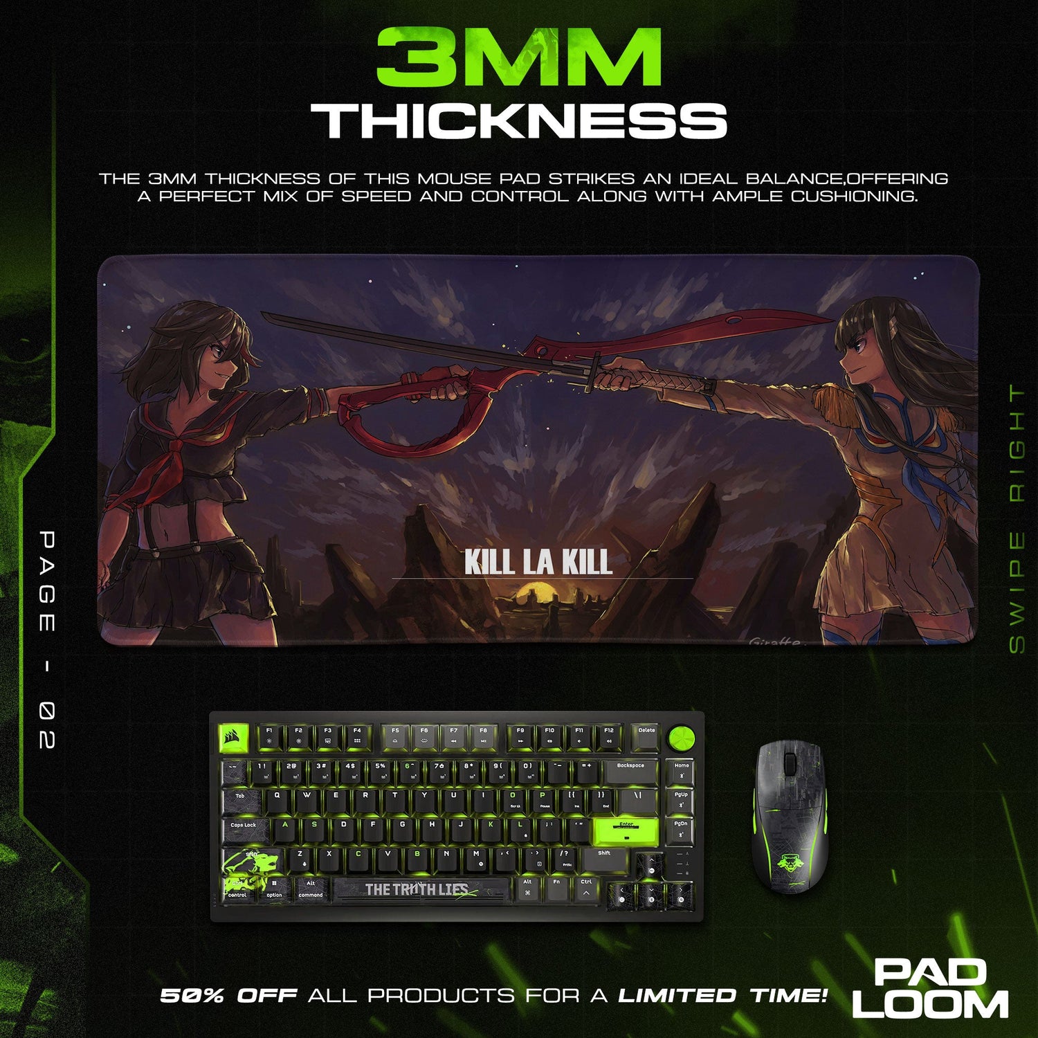 Kill la Kill Duel Scene Mouse Pad, Anime Gaming Desk Mat Padloom
