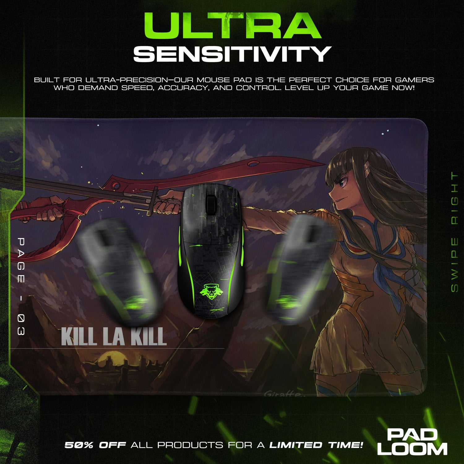 Kill la Kill Duel Scene Mouse Pad, Anime Gaming Desk Mat Padloom