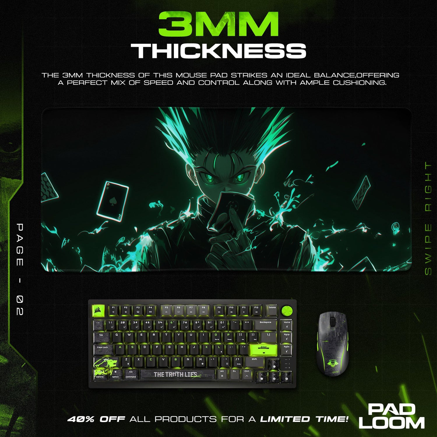 Killua Electric Cards Mouse Pad, Hunter x Hunter Gaming Desk Mat Padloom