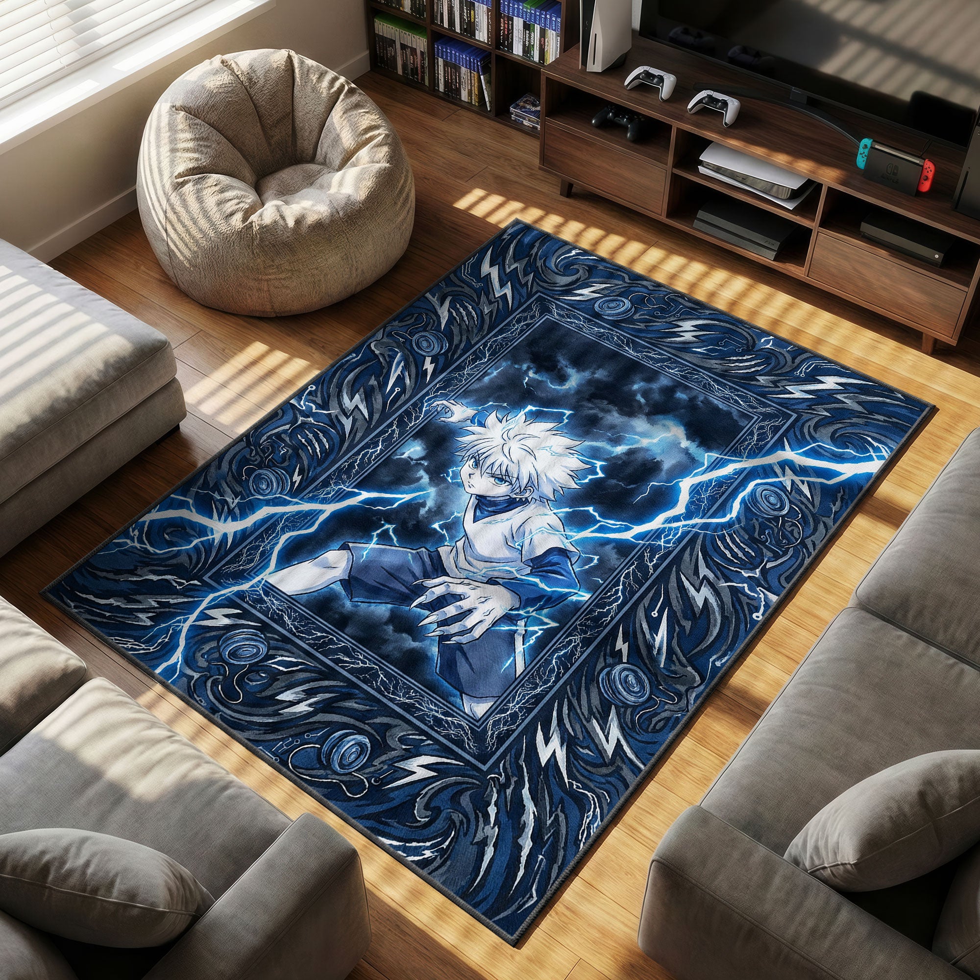 Killua Godspeed Lightning Rug - Hunter x Hunter Chair Mat