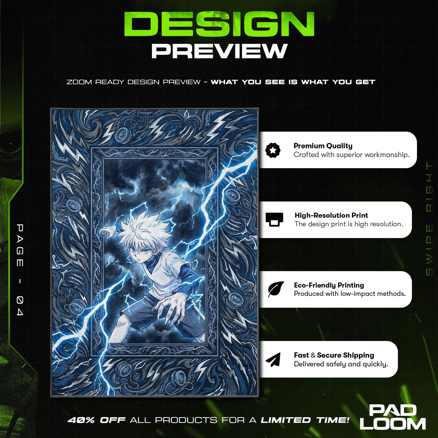 Killua Godspeed Lightning Rug - Hunter x Hunter Chair Mat