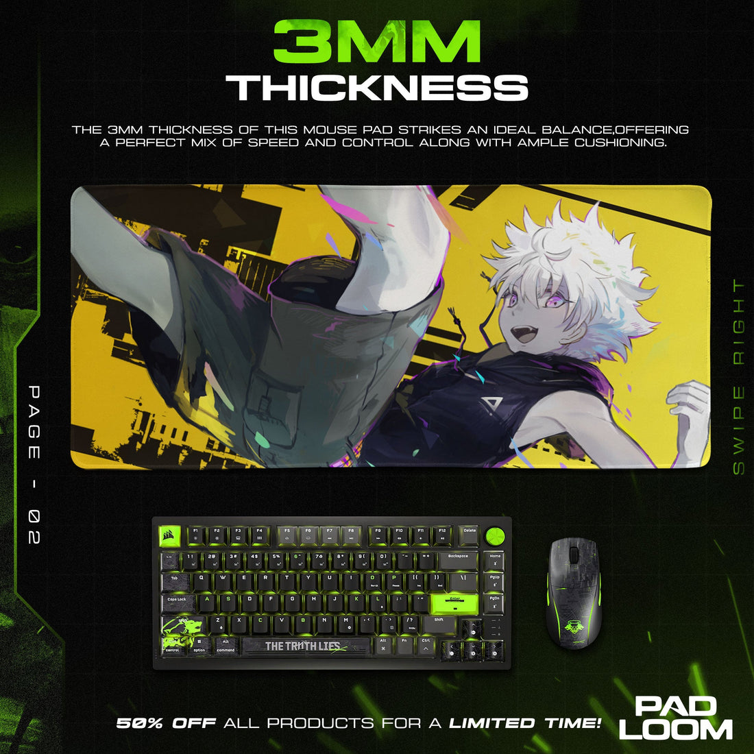 Killua Mouse Pad - Neon Rush Anime Desk Mat Padloom