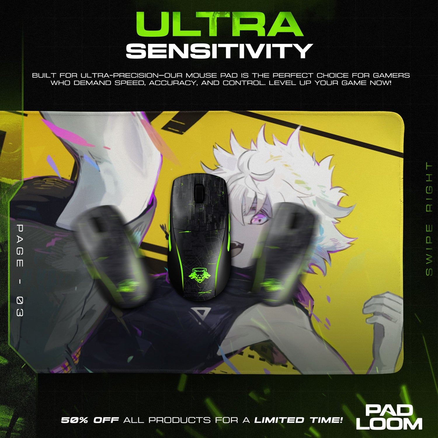 Killua Mouse Pad - Neon Rush Anime Desk Mat Padloom