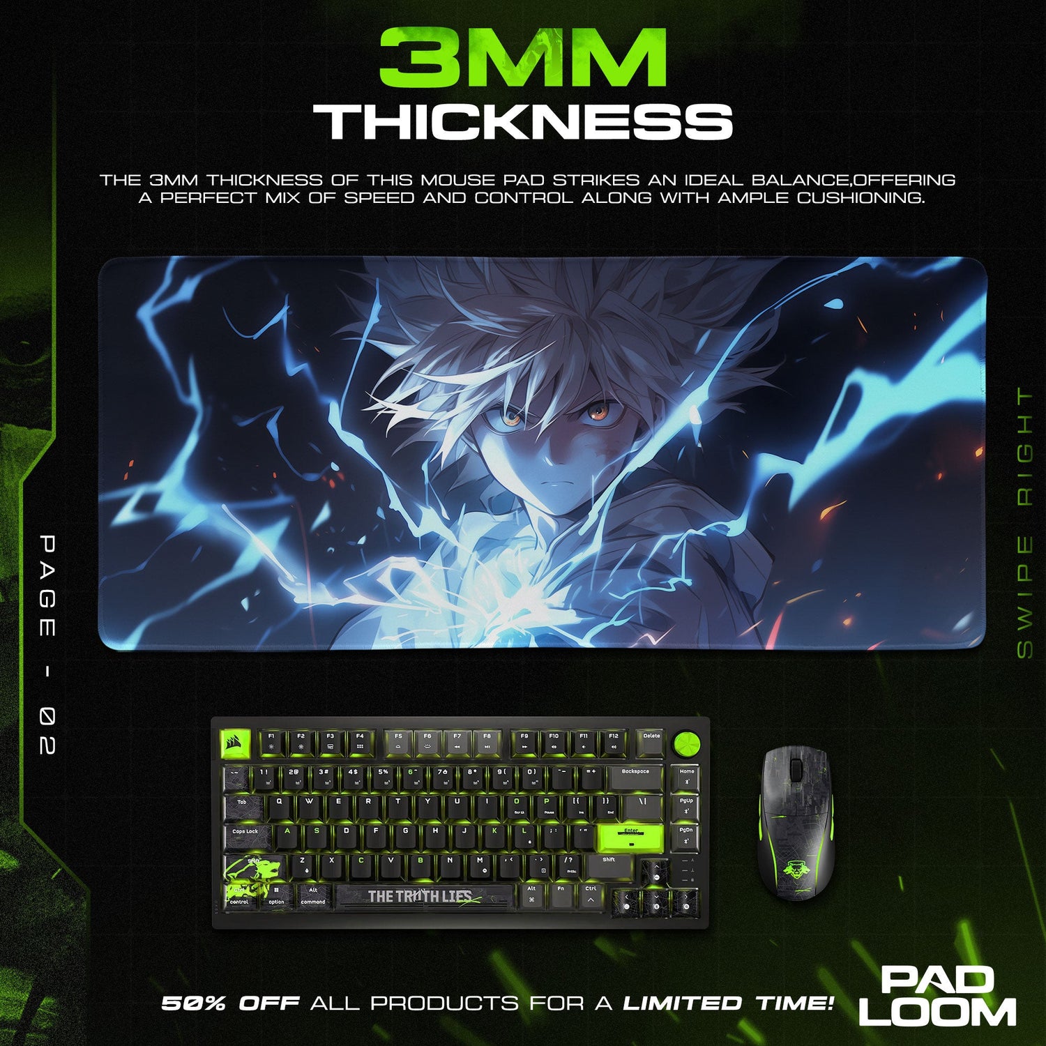 Killua Mouse Pad - Thunder Aura Anime Desk Mat Padloom