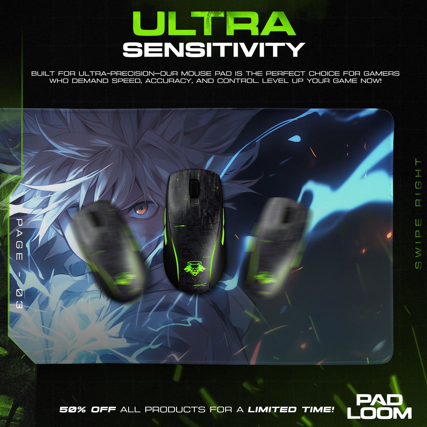 Killua Mouse Pad - Thunder Aura Anime Desk Mat Padloom