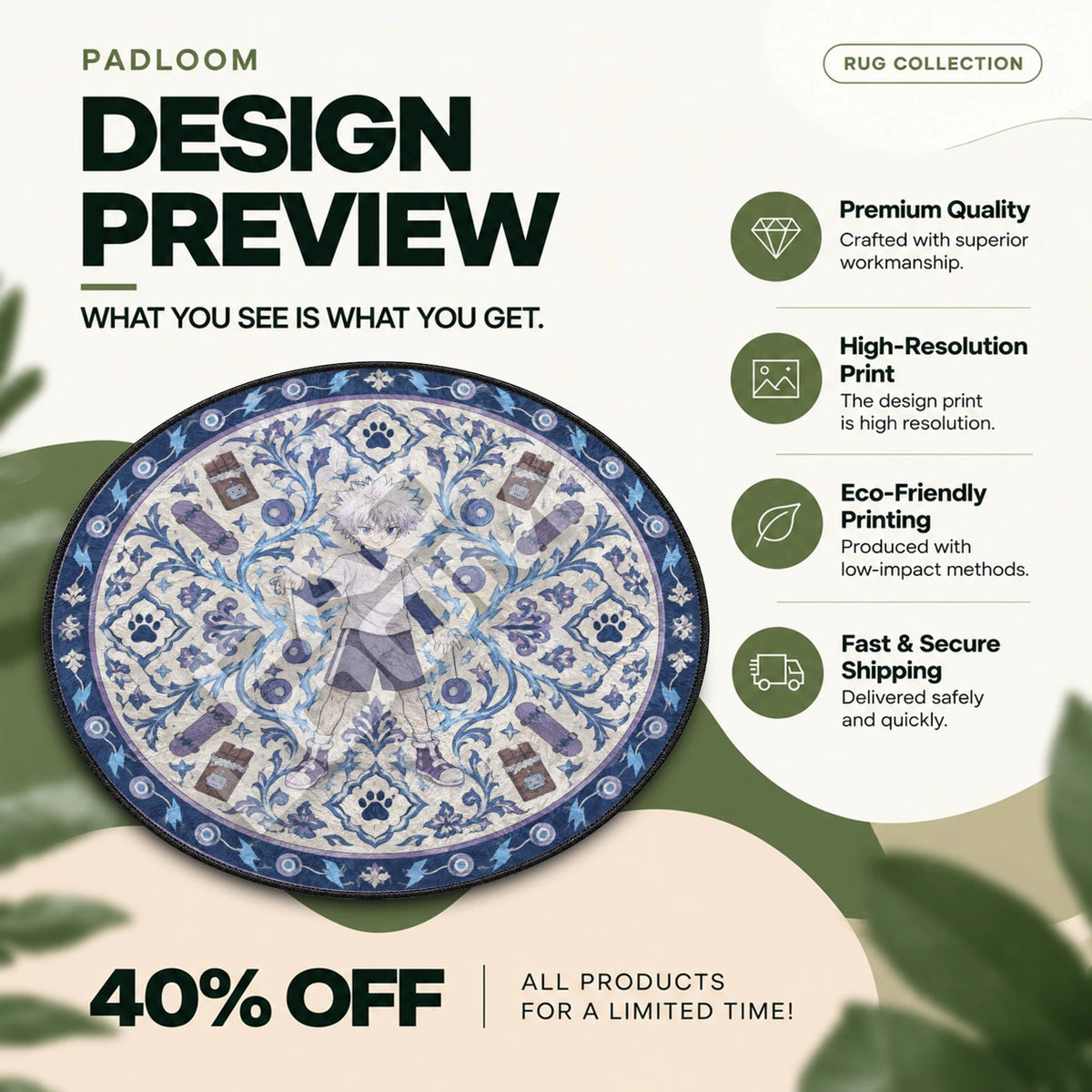 Killua Yoyo Hunter x Hunter round rug full design preview