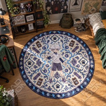 Killua Yoyo Hunter x Hunter round rug on a bedroom floor - Hunter x Hunter chair mat
