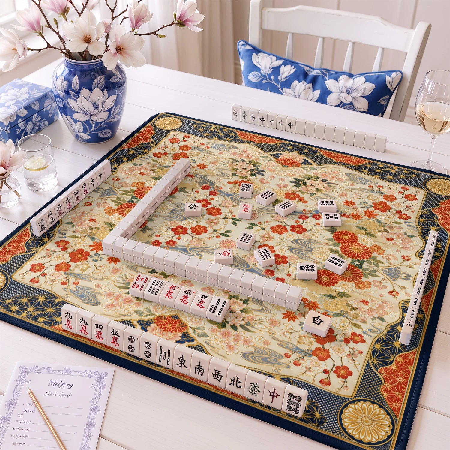 Kimono Blossom mahjong mat – M (60x60 cm) and L (81x81 cm) sizes