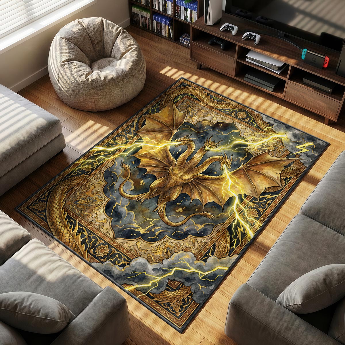 King Ghidorah themed area rug for home decor fans