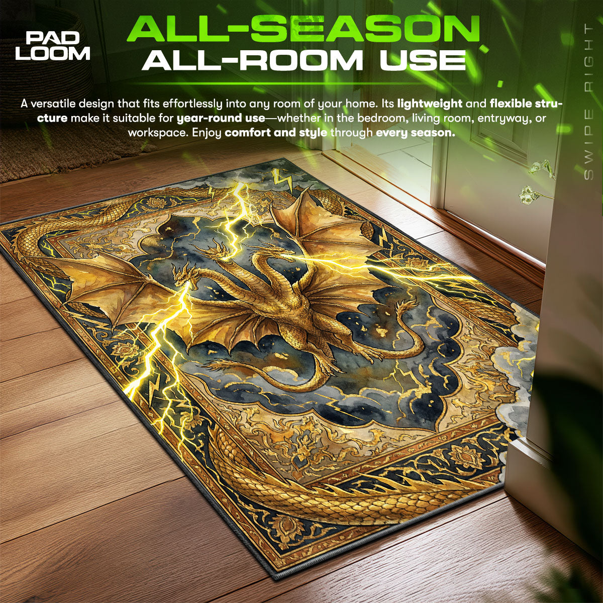 King Ghidorah Lightning Monsterverse Room fan rug — premium quality print