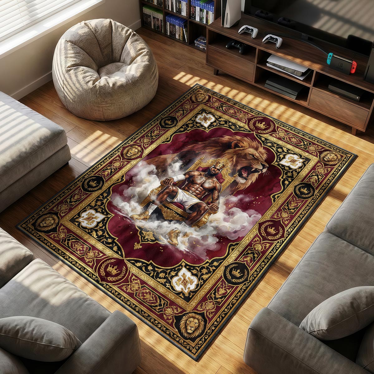 King Lion themed area rug for home decor fans